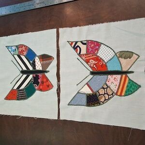 2 Colorful Patchwork Butterfly Quilt Blocks 4025